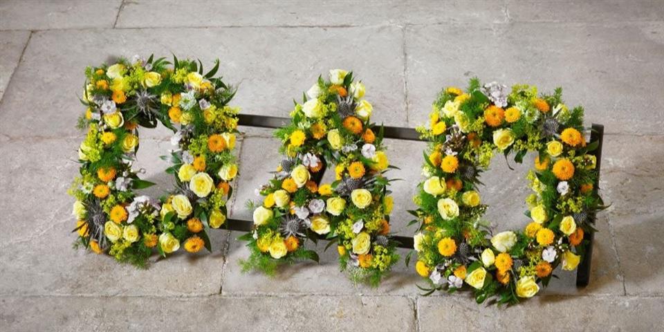 mixed flower Letter Name floral funeral tribute Hayle